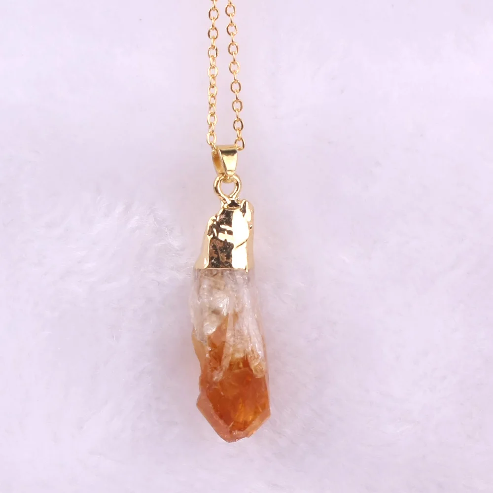 Druzy, натуральный камень, цитрин, аметист, кварц, подвеска, ожерелье, капля воды, ожерелье, настоящий натуральный камень, подвеска, ожерелье для женщин - Окраска металла: citrine