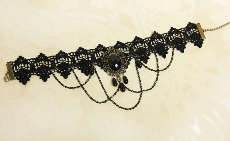 Массивное модное черное кружевное ожерелье в стиле ретро короткое цепочка до