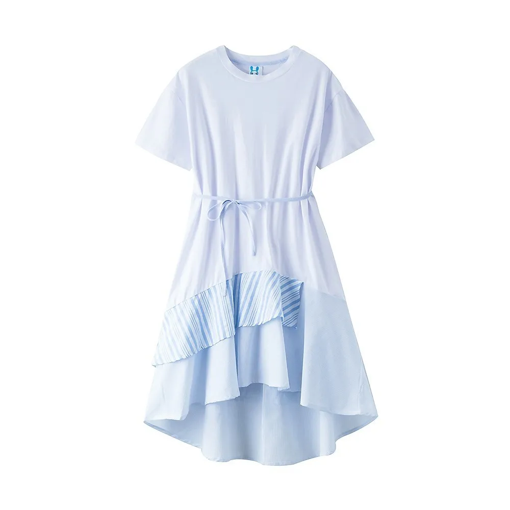 New 2020 Summer Striped Patchwork Big Girls Dresses Kids Toddler Dress Girl Princess Children White Blue Clothing | Детская одежда и