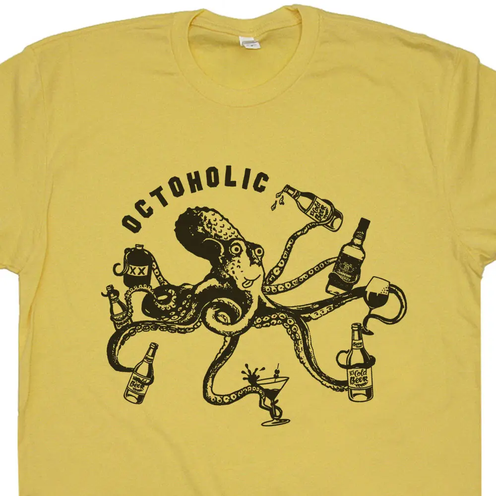 

Tops Cool T Shirt Octoholic Funny Beer T Shirts Vintage Octopus Craft Bar Pub Party Tee Alcoholic O-Neck Tshirt Homme