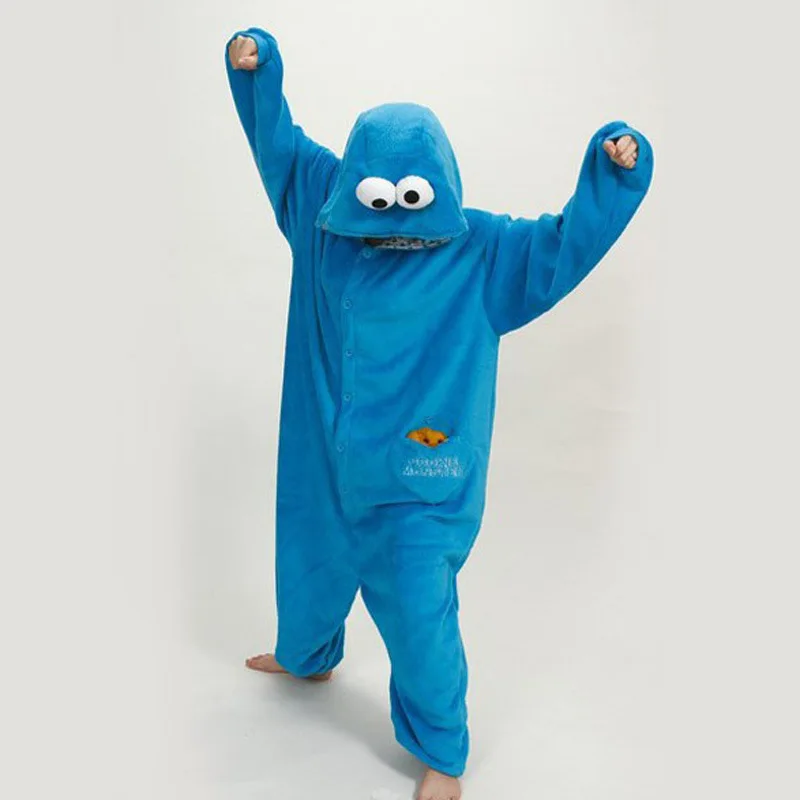 Adult unisex animal pajamas one piece cookie monster cosplay pajama onesies for adults free shipping | Тематическая одежда и