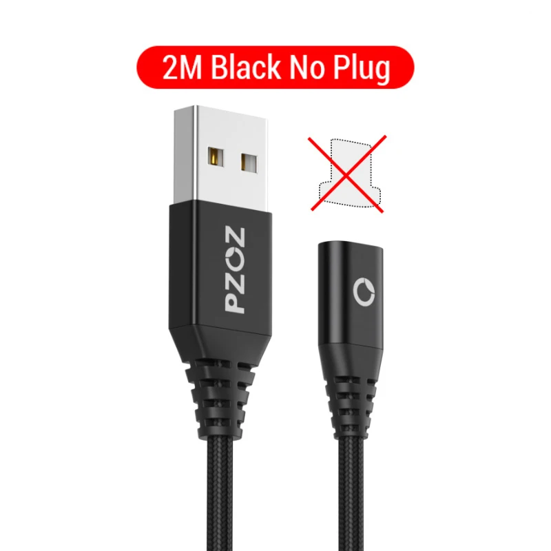 2M Black NO Plug PZOZ Магнитный кабель Micro usb Тип C Быстрая Зарядка адаптер телефон Microusb Тип-C магнит Зарядное устройство usb c для iphone 11 pro X Max Xr samsung S10 S9 NOTE 10 9 8 xiaomi mi 9 8 6 A2 lite 6X redmi note 7 8 plus - Цвет: 2M Black NO Plug