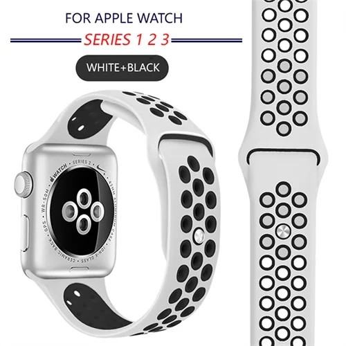 White Black Ремешок для apple watch 42 мм 38 мм 44 мм 40 мм correa iwatch 5 4 3 2 спортивный силиконовый браслет для apple watch 4 аксессуары - Цвет ремешка: White Black