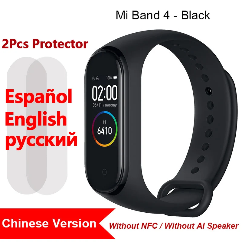 add 2film CN Xiaomi Mi Band 4, Умные часы цветной экран Bluetooth 5.0 Смарт-браслет Фитнес-сердечный ритм 135 мАч Смарт-браслет Смарт-часы Браслет здоровья смарт браслет фитнес браслет - Цвет: add 2film CN