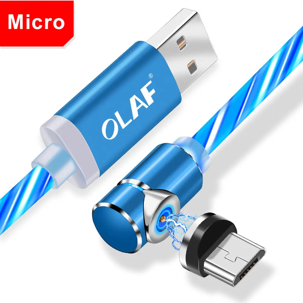 Олаф Dazzle Lighting вращающийся на 90 градусов Магнитный кабель для быстрой зарядки Micro usb type C для Iphone 7 X SR XS Max для redmi note 7 - Цвет: Micro Blue Cable