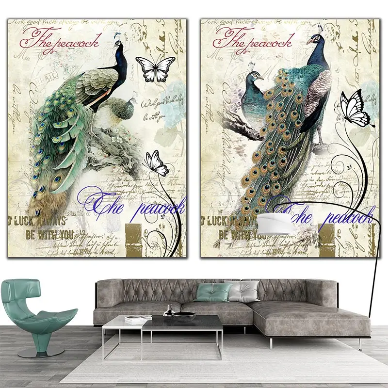 JiaSheMeiJu Photo Wall Paper 3D Vintage Wallpaper Peacock Letter TV Background Brand Mural Wallpapers Bedroom Home Decor | Обустройство