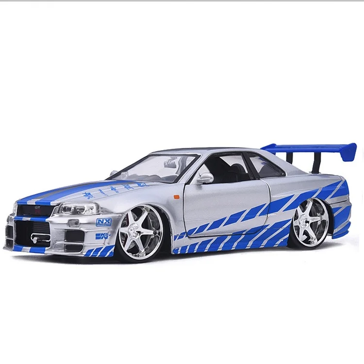 Масштаб 1:24 сплав 2002 Nissan Skyline GTR R34 игрушечные машинки быстрая и яростная литая