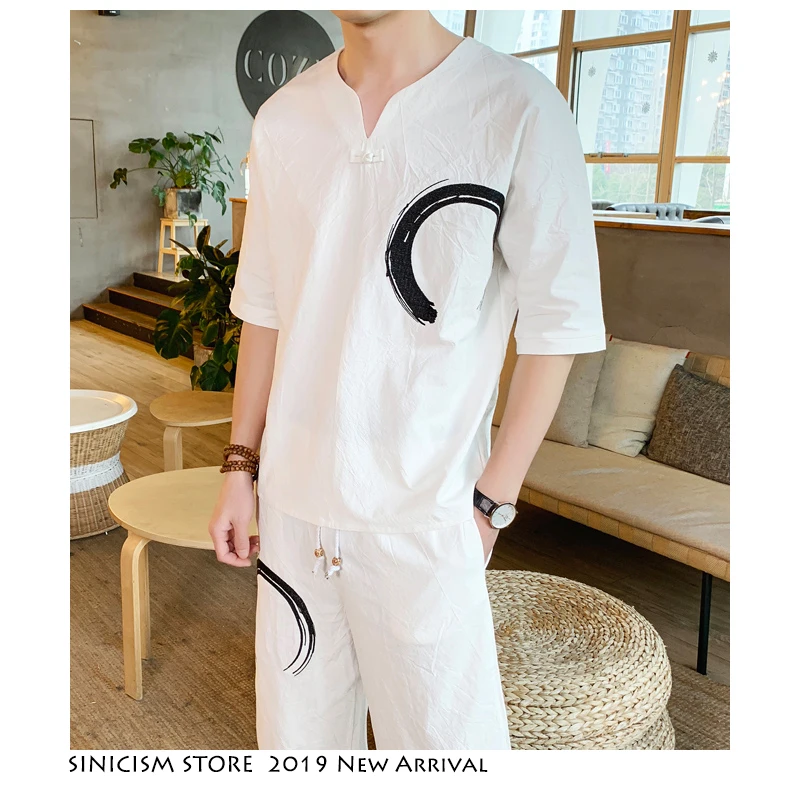 Спортивный костюм Sinicism Store Мужской винтажный льняной для бега лето 2020|Мужские
