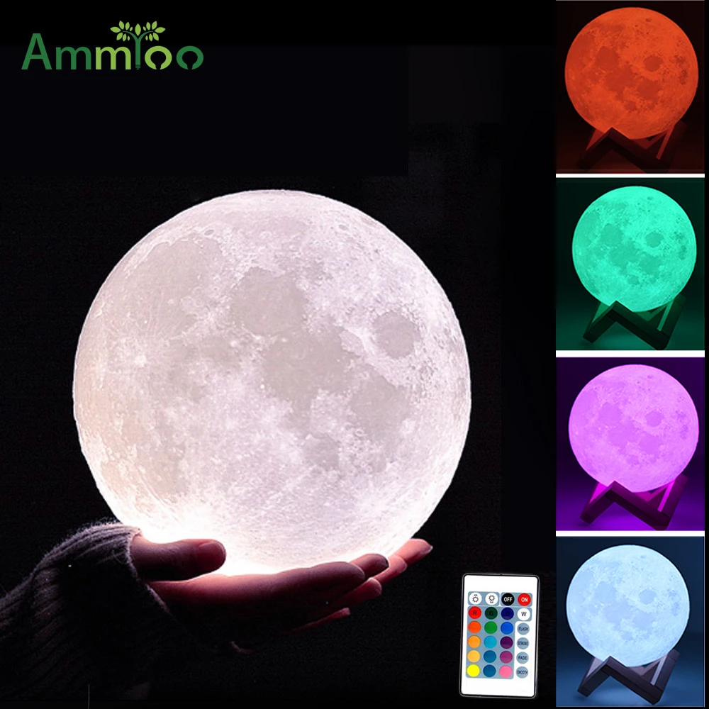 AmmToo USB Перезаряжаемый 3D светодиодный ночник с Луной настольная декоративная