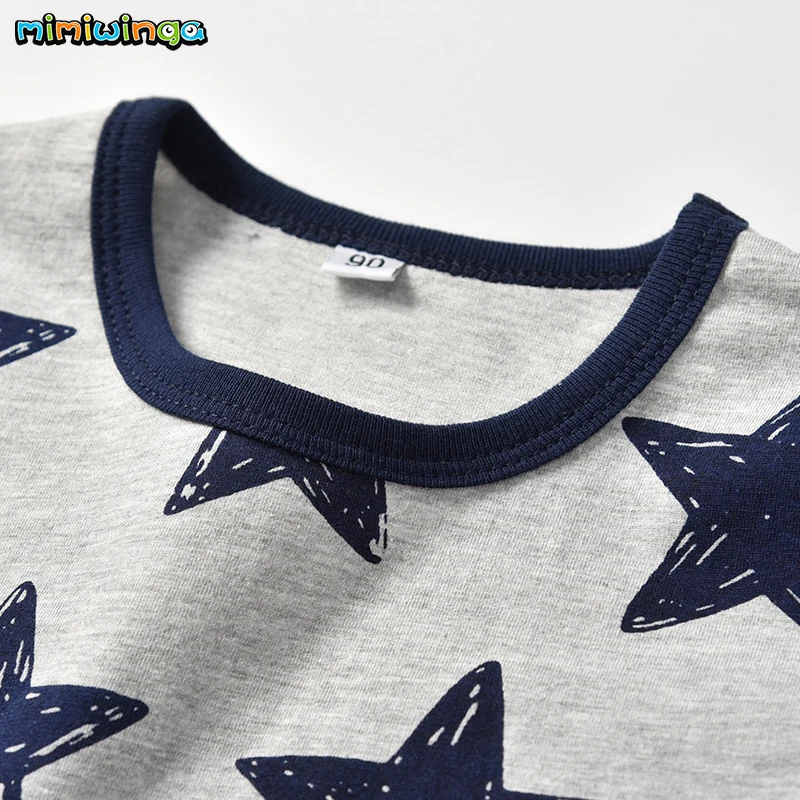 Mimiwinga Pure Cotton Stars Print Baby Boys Clothes Set Short Sleeve Gray T Shirt + Shorts Elastic Waist 2pcs Kids Summer Suit |