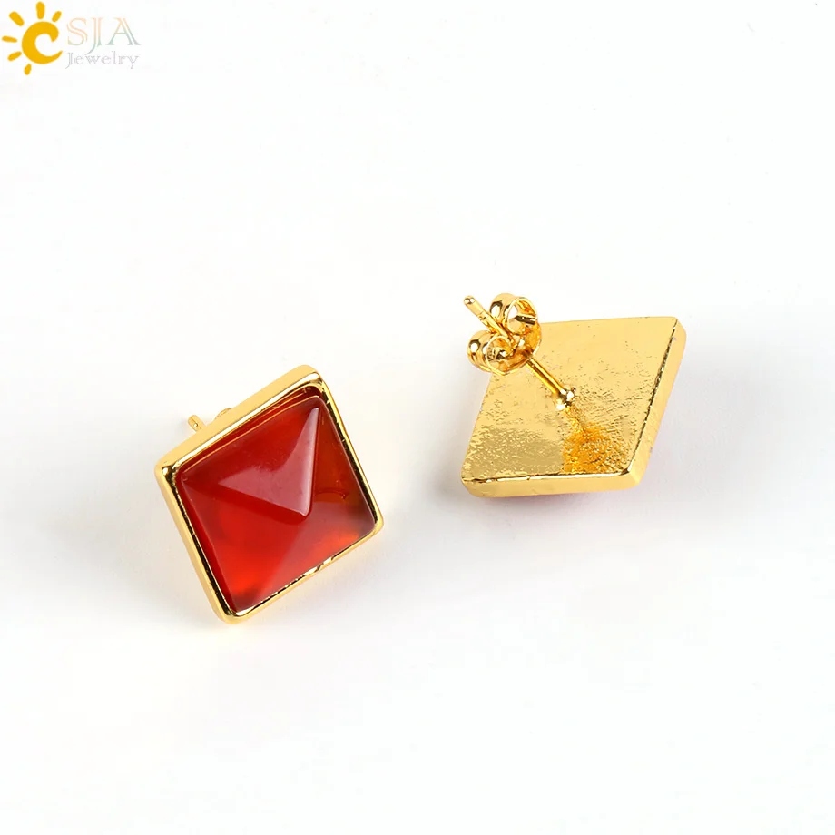 Женские квадратные серьги-гвоздики CSJA золотого цвета с натуральным камнем