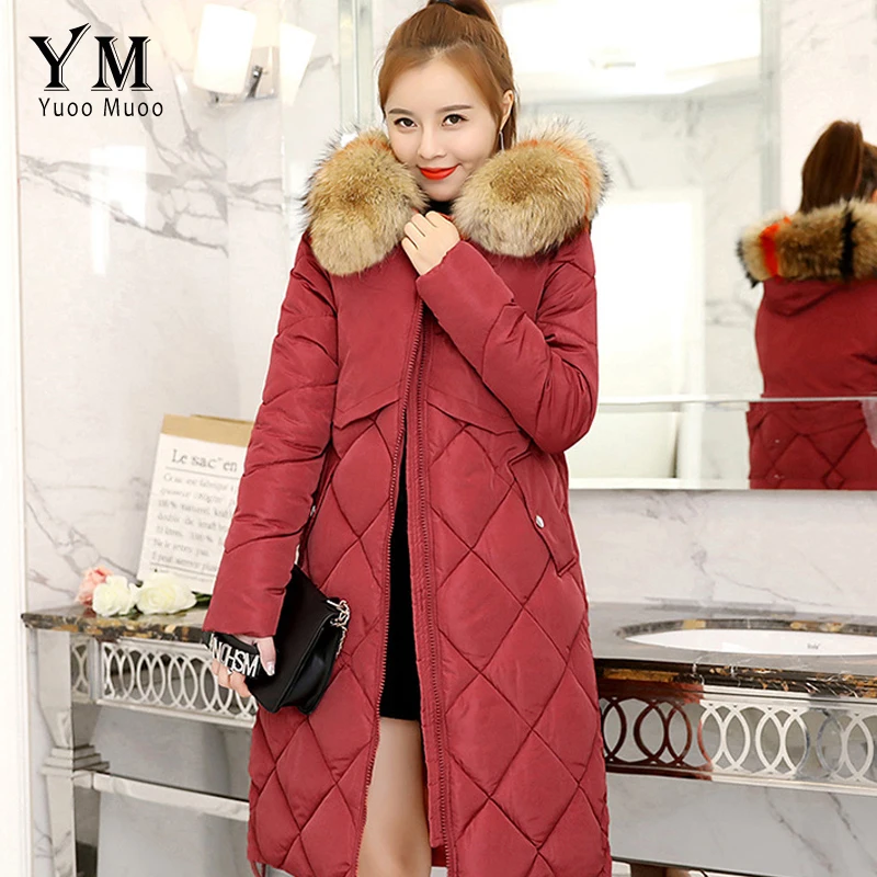 YuooMuoo Новое модное пальто зимняя куртка женская большой меховой воротник теплая