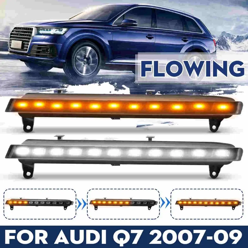 flowing light Пара 12V светодиодный Автомобильные фары дневного света DRL Противотуманные лампы светильник с желтый индикатор сигнала поворота светильник для audi q7 2006 2007 2008 2009 - Испускаемый цвет: flowing light