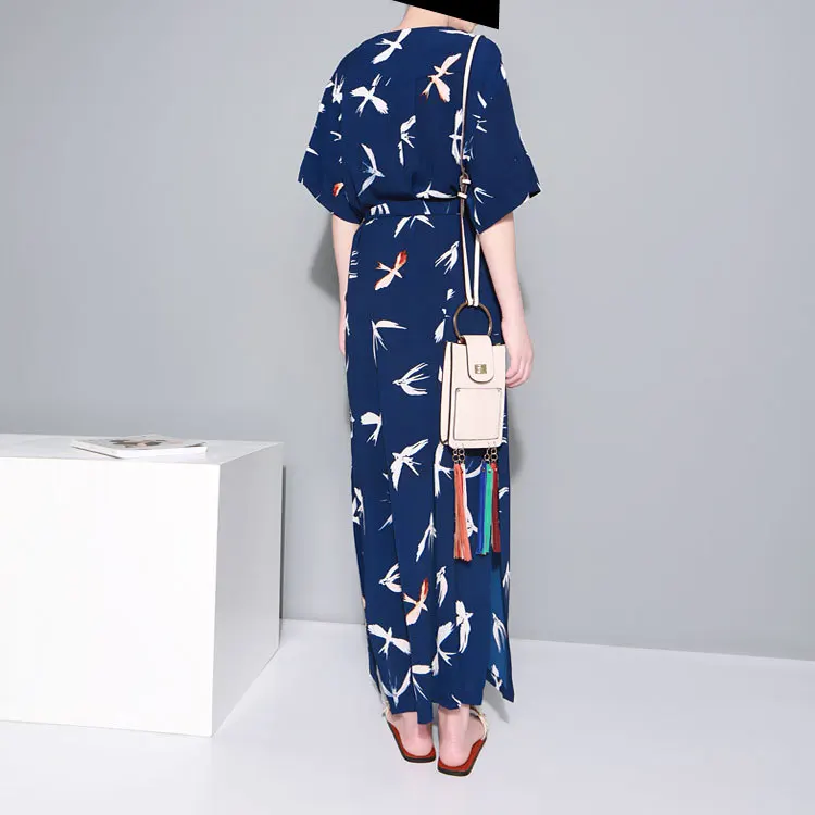 ARANSUE Summer 2019 Kimono dresses Retro Japanese Style and Small Swallow V collar Long Dress chiffon robe | Женская одежда