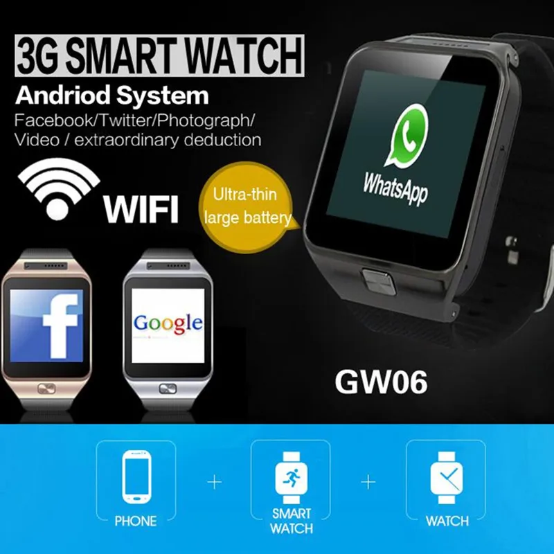 2018 умные часы GW06 Bluetooth 4 0 MTK6572 Оперативная память/Встроенная память 512 МБ ГБ WI FI 3g gps