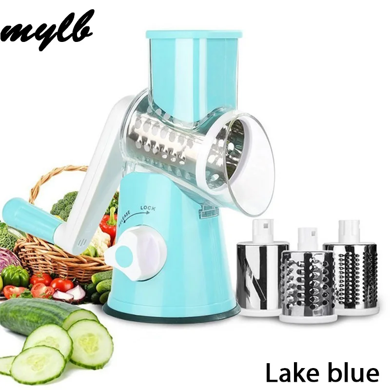 

mylb Vegetable Cutter Round Mandoline Slicer Potato Carrot Grater Slicer with 3 Stainless Steel Chopper Blades Kitchen Tool