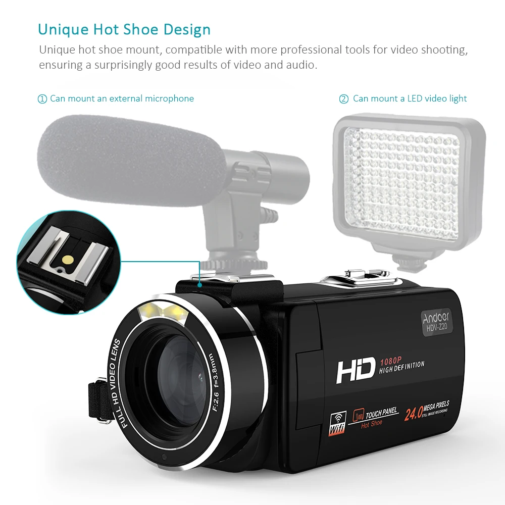 Andoer HDV Z20 1080P Full HD 24MP WiFi цифровая видеокамера с микрофоном 3 0 &quotсенсорный экран