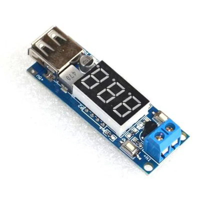 DCDC понижающий модуль питания бортовой вольтметр батареи + 5V USB зарядный телефон |