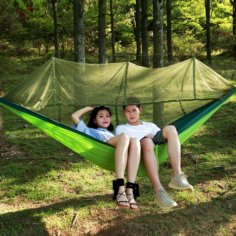 

High Strength Double Person Folding Hammock with Mosquito Net Portable Camping Furniture Outdoor Travel Kits Stit Mixed Colors