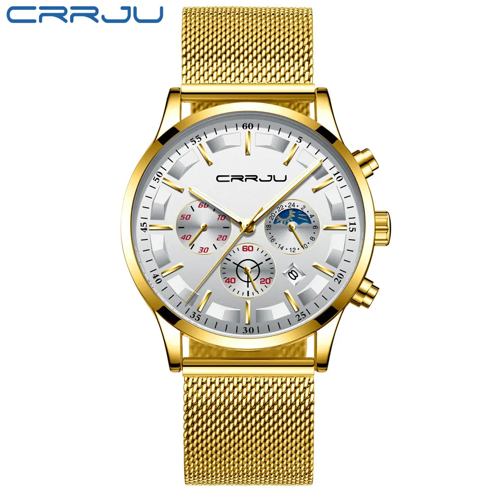 

CRRJU Luxury Brand Chronograph Sport Mens Watches Fashion Military Waterproof Leather Quartz Watch Clock Men Relogio Masculino