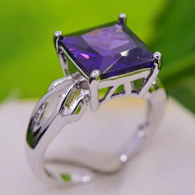 Hot Sale Fashion Designer Jewelry 10mm Square Green Zircon Crystal Ring Plated White Gold Bijoux Women Wholesale $2.48/pc | Украшения и