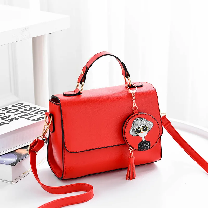 

New ladies handbag pendant cartoon pu leather square motorcycle bag fashion temperament ladies shoulder Messenger bag NB210