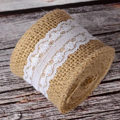 2Meter/Pcs Width 5cm Jute Burlap Rolls Hessian Ribbon With Lace Vintage Rustic Wedding Decoration Ornament Favor | Дом и сад