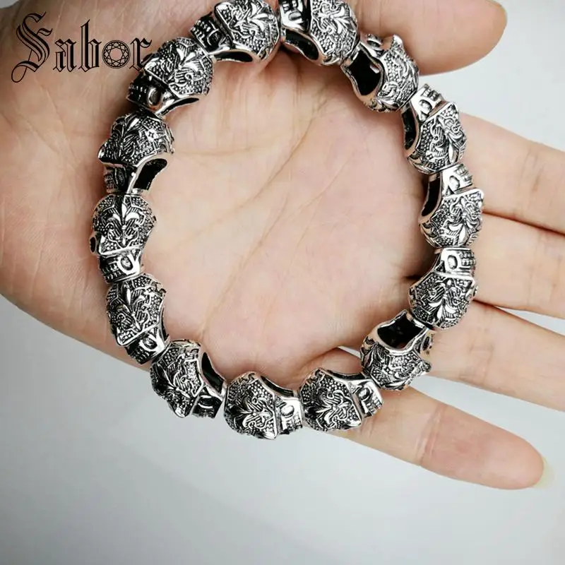 Браслет с узором лилии и бусинами в виде черных черепов новинка модные ювелирные