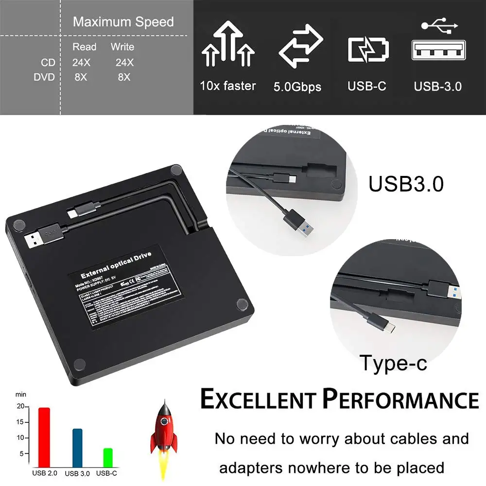 Внешний CD-привод YiYaYo USB 3 0 проигрыватель DVD RW записывающее устройство тип