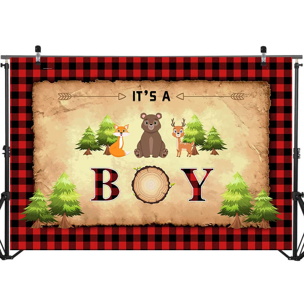 Wild One Photo Backdrop It's Boy Woodland Bear and Fox Buffalo Background Baby Shower Cake Table Banner Decoration | Электроника