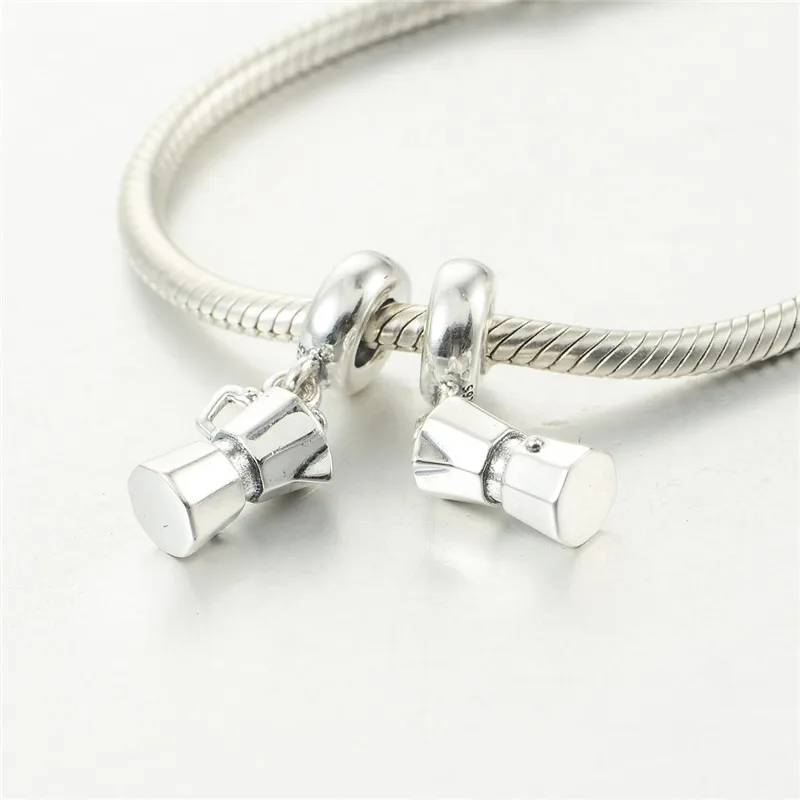 

925 Sterling Silver Jewelry Coffee Boiler Charm Beads Women DIY Jewelry Fit Silver Charm Bracelets For Women & Men Jewelry