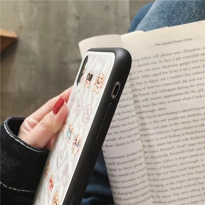 cute cartoon simple animal head portrait white soft shell rhombus phone Case For Apple iphone 6 6s 7 8 Plus X XS XR MAX case |