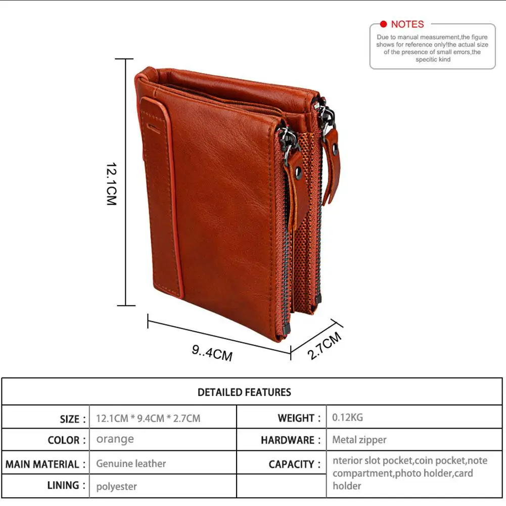 Banabanma Genuine Wallet Cowhide Leather Men Wallets Double Zipper Short Purse Coin Pockets Anti RFID Card Holders Wallet Men 40