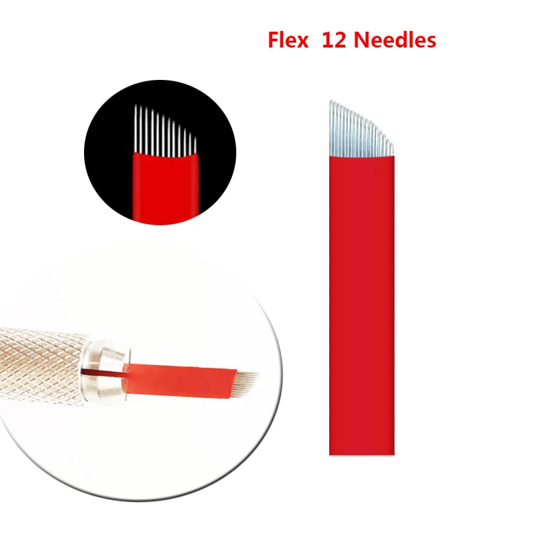 50 шт. 12 Flex Laminas Tebori pin микроблейдинг ИГЛЫ Перманентный макияж бровей Тату лезвие