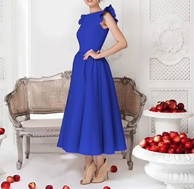 blue CHICEVER, винтажное платье для женщин, без рукавов, из кусков, с оборками, с высокой талией, размера плюс, для девушек, платья для вечеринок, для женщин, новинка - Цвет: blue