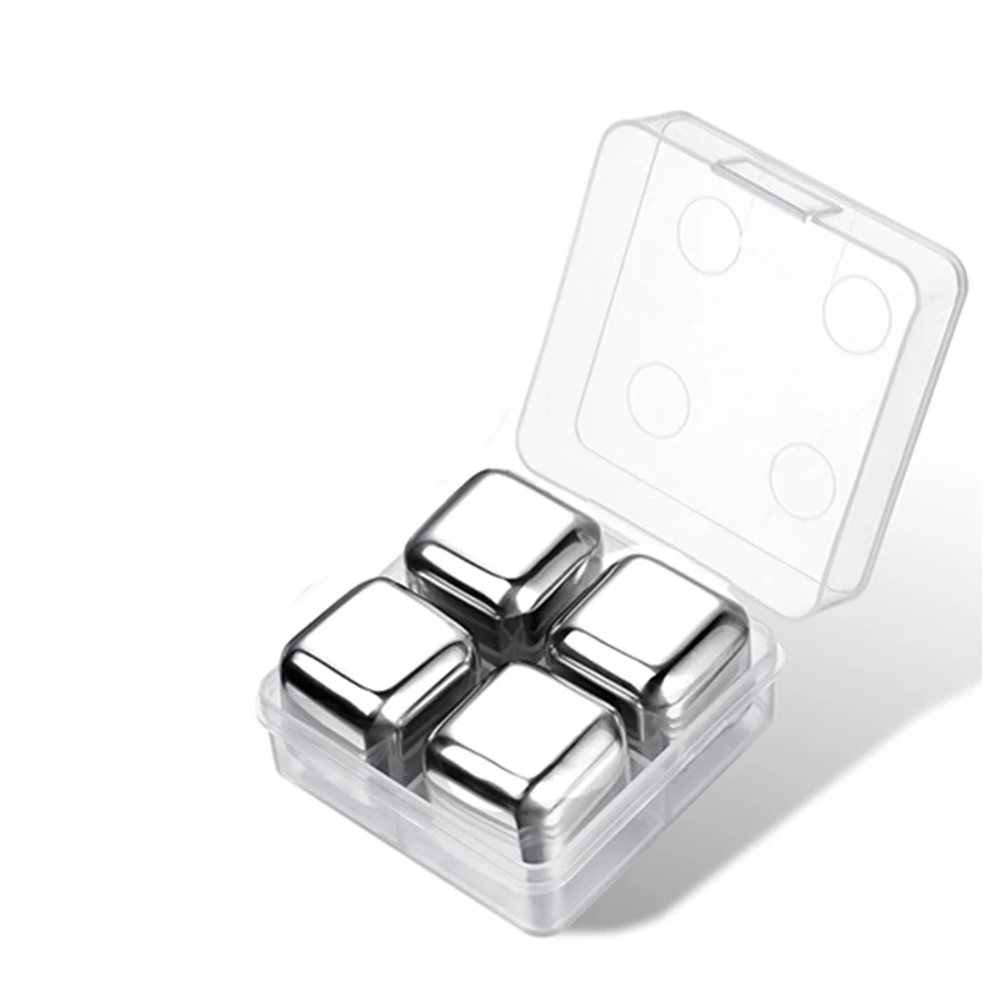 4pcs BIUBIUTUA нержавеющая сталь кубики льда для виски бар поставки Magic Wiskey охладитель пива, вина 8 шт. камни кулеры для льда держатель в коробке куб - Цвет: 4pcs