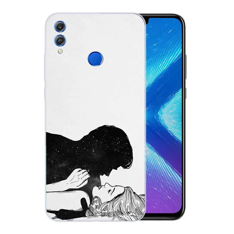 Sketch Couple Frosted Fundas Soft TPU Print Case For Huawei Honor V20 8X 7 8 9 10 lite 7X 8A V9 Play Cover |