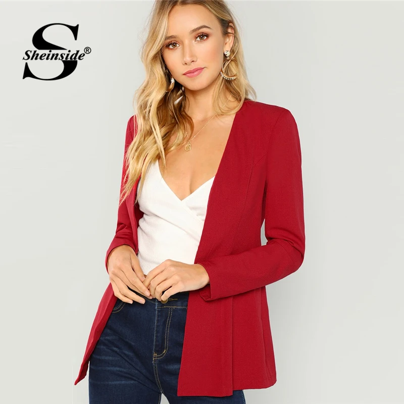 Sheinside, бордовый женский пиджак и Блейзер, однотонный, с жемчугом, с бусинами, на крючках, верхняя одежда, для девушек, рабочая одежда, блейзеры,, осенние пальто