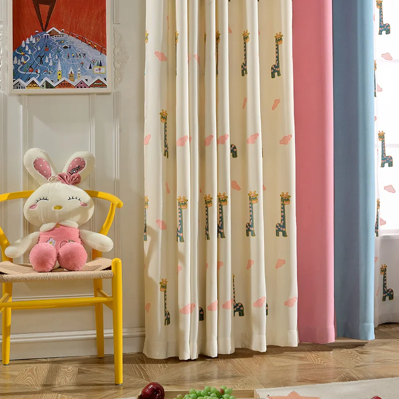 1pc Cloth Curtain ZRCortinas мультяшный олень узор ткань занавеска для детской спальни Желтый Розовый Синий сплайсинга занавеска для современной гостиной - Цвет: 1pc Cloth Curtain