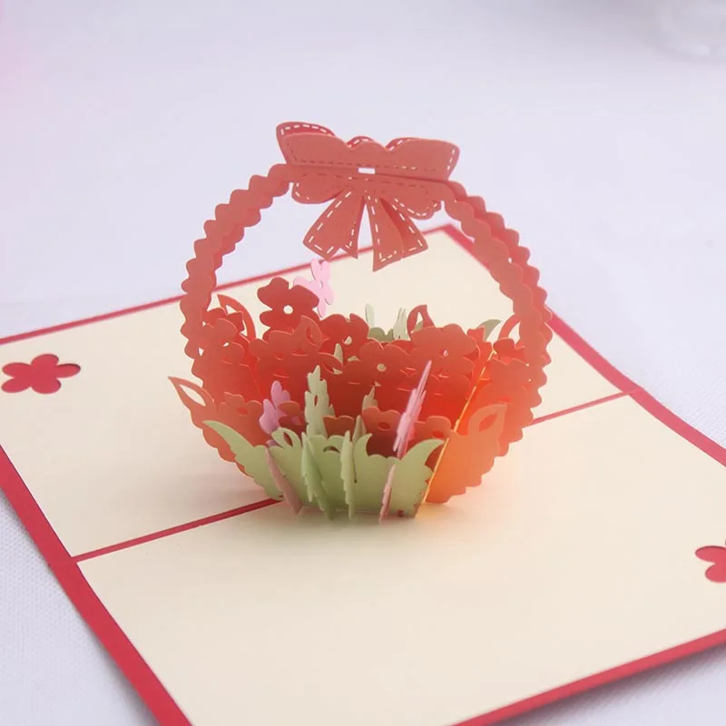 OLOEY Цветочная корзина 3D Pop Up Card подарок карты Подарочная открытка ручной работы