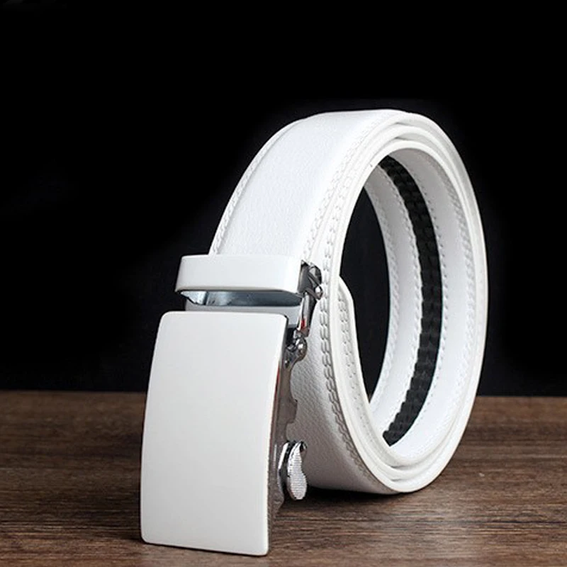 

New shelves, fashion men's unique design casual minimalist leather belt , White automatic belts men ,Large size mens belts 160cm