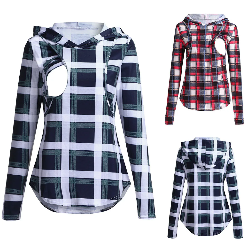 Ropa mujer рубашка Топы для кормящих мам, Пижама для беременных, клетчатый Анорак для беременных, топы, блузка, одежда для кормления