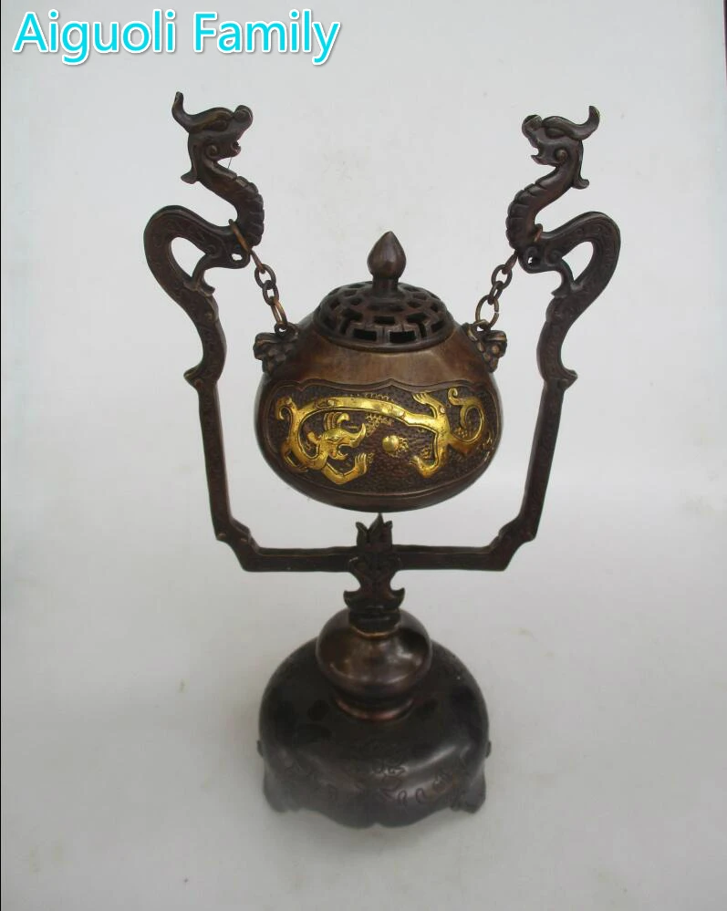 Большая курильница из редкой китайской старой меди с резным