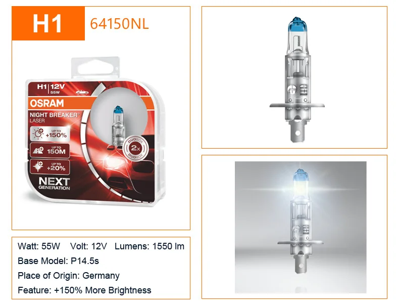 OSRAM H1 H3 H4 H7 H8 H11 9005 9006 12 В ночник выключатель лазер нового поколения автомобиля галогенные фары Противотуманные фары+ 150% яркость, 2X