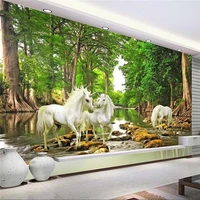 custom any size 3d wall paper mural forest white horse natural scenery photo wallpapers living room bedroom papel de parede sala