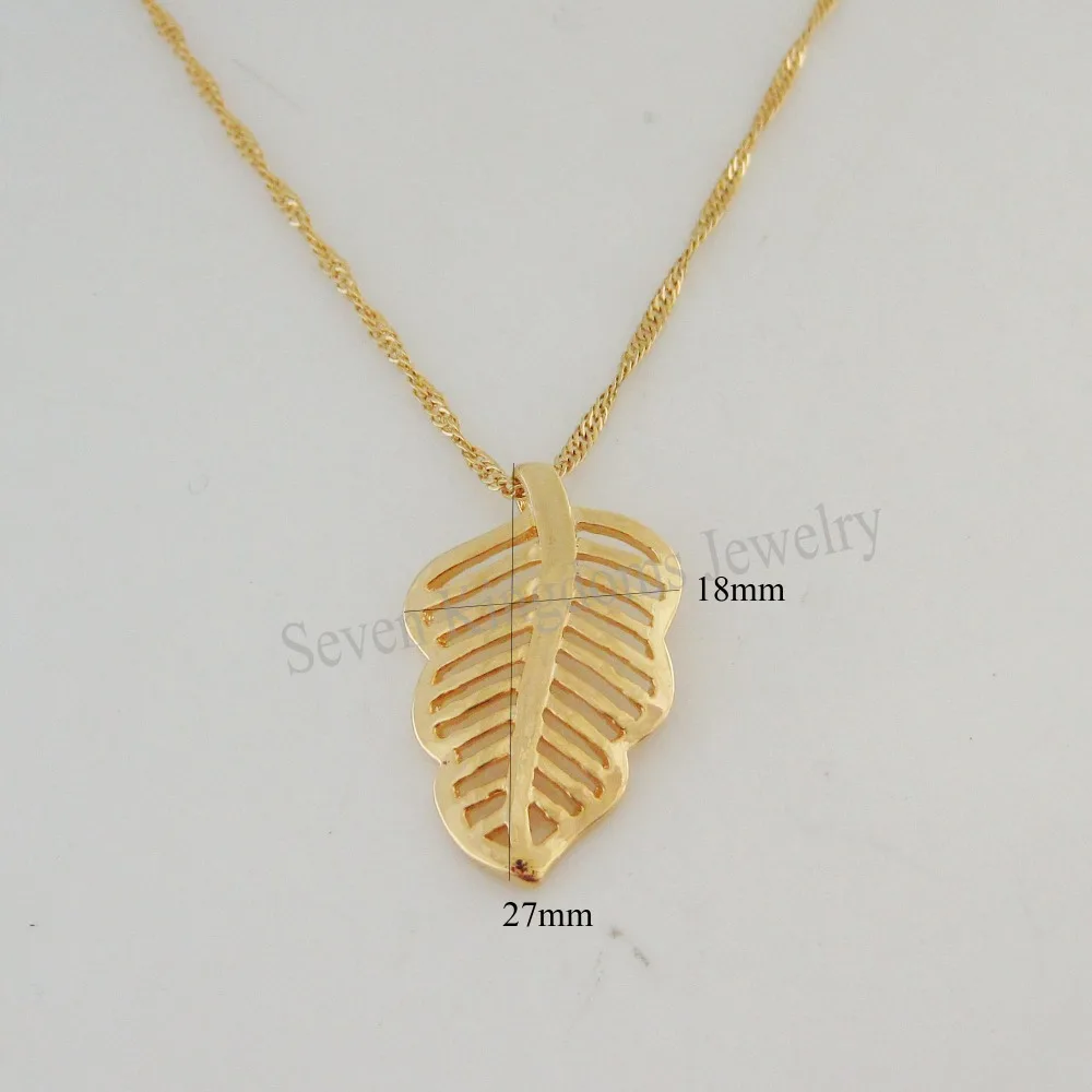 Желтое золото GP OVERLAY 18 5 &quotожерелье &amp обычной ярких листьев подвеска в форме|necklace