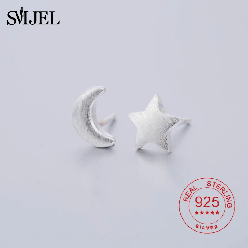Серьги гвоздики SMJEL из стерлингового серебра 925 пробы с матовыми звездами и Луной