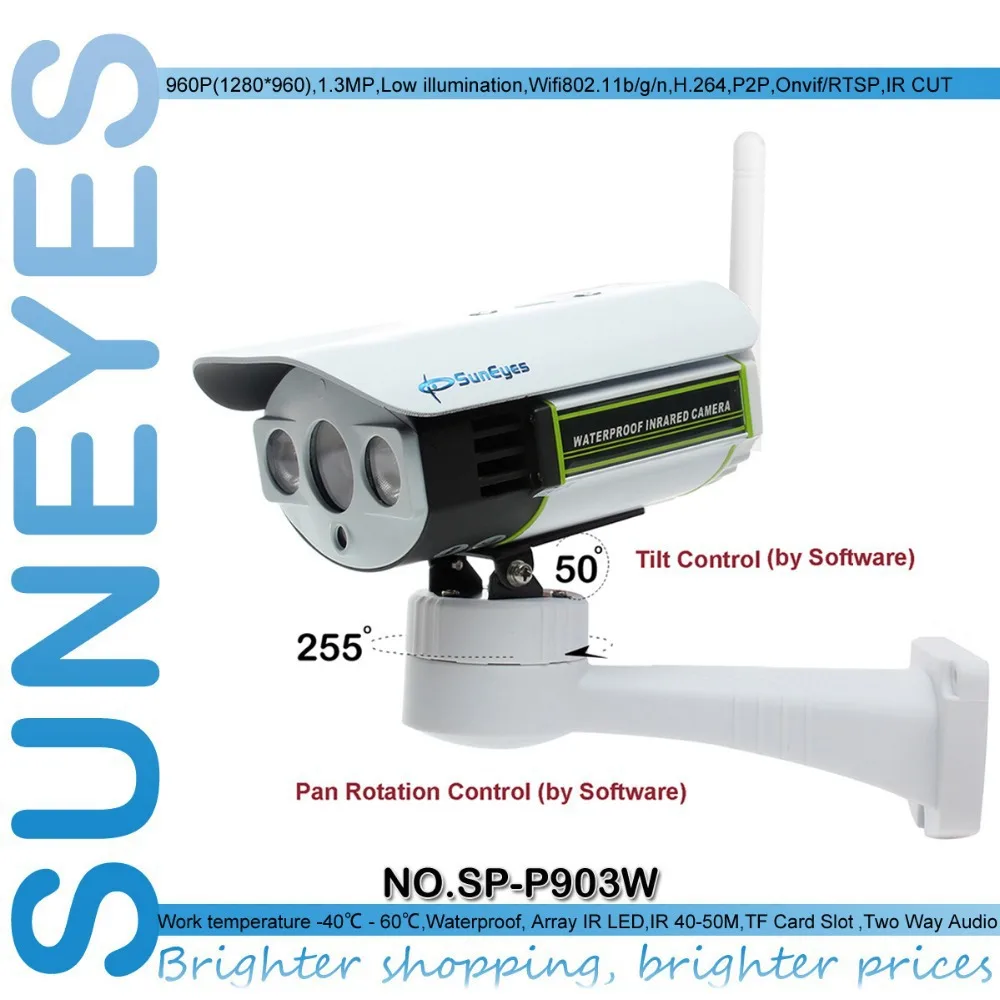 SunEyes SP-P903W Array LED 960P 1.3 Megapixel HD IP Camera Wireless Wifi Outdoor Pan/Tilt by Software with SD/TF Card Slot | Безопасность