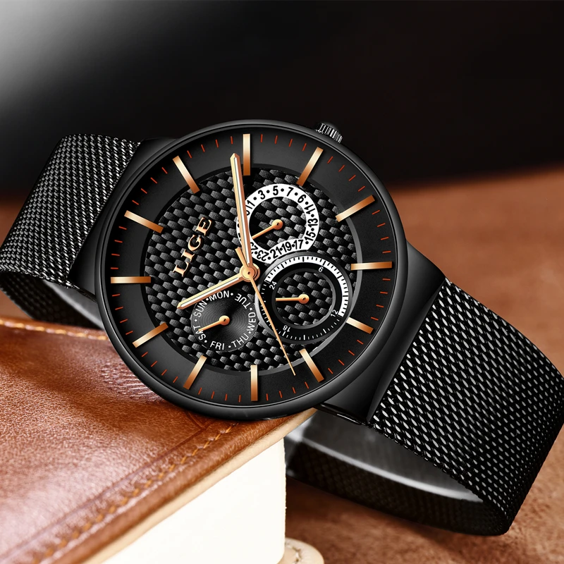 Reloj Hombre LIGE брендовые Мужские часы кварцевые мужские со стальным Ремешком Ультра