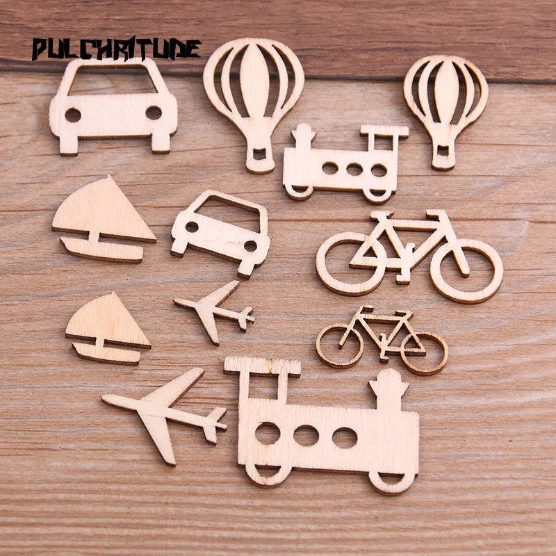 

24pcs 12 Styles Transportation Series Pattern Natural Wooden Scrapbooking Craft For Handmade Accessory Decorate DIY